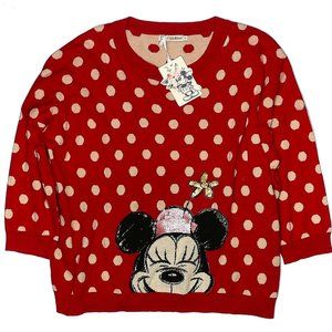 Cath Kidston x Disney Girls' Med Minnie Mouse Sweater Polka Dot Sequins Hat NEW